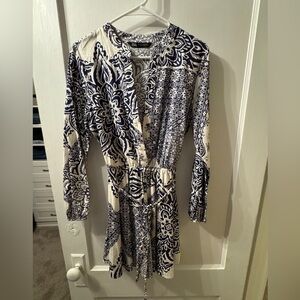 Zara Navy and White Patterned Mini Dress